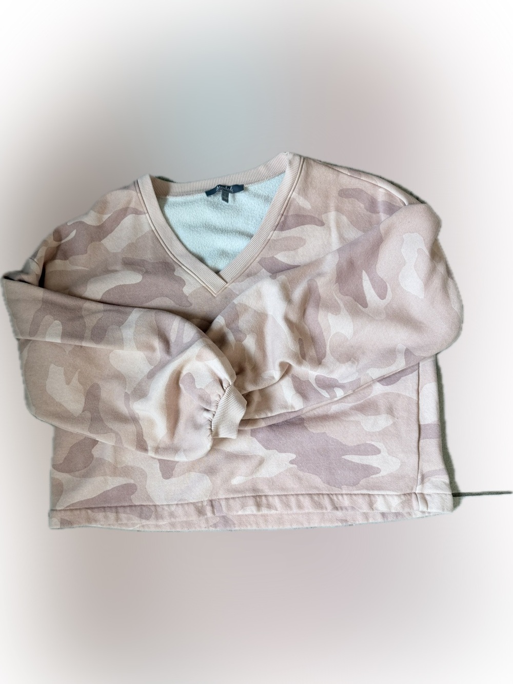 Women’s Cropped Pink Camo V-Neck Sweatshirt